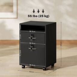 STILVORA 60 cm Filing Cabinet with Drawer & Wheels Black - thumbnail 4