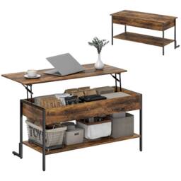 Pirlo Plush Industrial Lift Top Coffee Table With Storage Shelf Rustic in Brown - thumbnail 8
