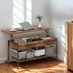 Pirlo Plush Industrial Lift Top Coffee Table With Storage Shelf Rustic in Brown - thumbnail 4