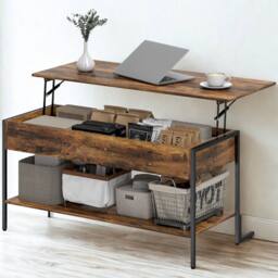 Pirlo Plush Industrial Lift Top Coffee Table With Storage Shelf Rustic in Brown - thumbnail 3