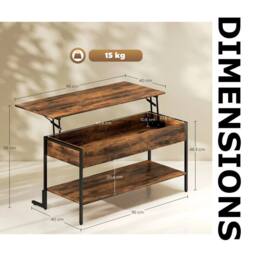 Pirlo Plush Industrial Lift Top Coffee Table With Storage Shelf Rustic in Brown - thumbnail 9