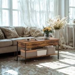 Pirlo Plush Industrial Lift Top Coffee Table With Storage Shelf Rustic in Brown - thumbnail 7