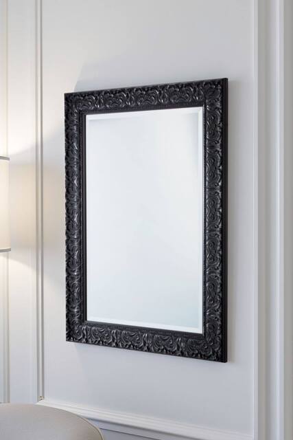 Yearn Mirrors Carved Framed Bevelled Mirror Black 102.5x74.5cm - Size: 102.5x74.5 cm - image 1