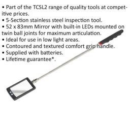 Loops Telescopic Inspection Mirror - Dual LED Lights - 52mm x 83mm Mirror - Extending - thumbnail 2
