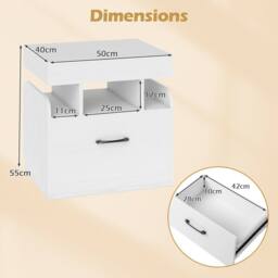 Costway Wooden Nightstand Modern Bedside Table w/ Drawer & Charging Outlets in White - thumbnail 2