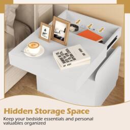 Costway Wooden Nightstand Modern Bedside Table w/ Drawer & Charging Outlets in White - thumbnail 4