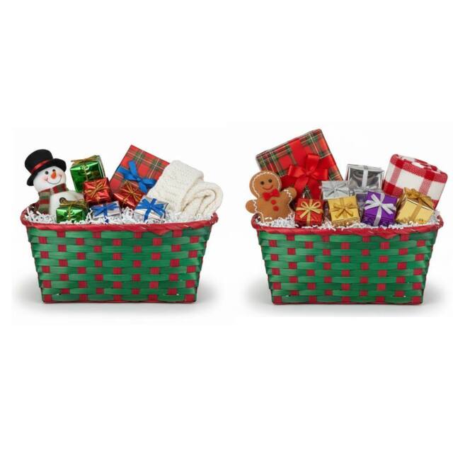 Almineez Set of 2 Bamboo Christmas Hamper Baskets - Red & Green - image 1