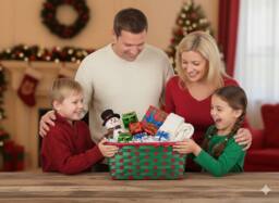 Almineez Set of 2 Bamboo Christmas Hamper Baskets - Red & Green - thumbnail 3