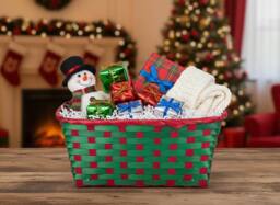 Almineez Set of 2 Bamboo Christmas Hamper Baskets - Red & Green - thumbnail 5