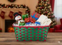 Almineez Set of 2 Bamboo Christmas Hamper Baskets - Red & Green - thumbnail 6