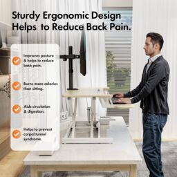 VonHaus Height Adjustable Light Wood Standing Desk Converter with Keyboard Shelf in Light Brown - thumbnail 4