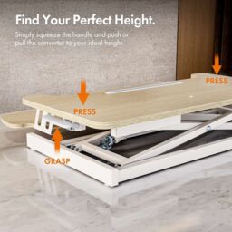 VonHaus Height Adjustable Light Wood Standing Desk Converter with Keyboard Shelf in Light Brown - thumbnail 5