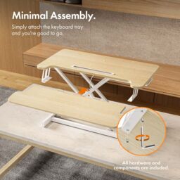 VonHaus Height Adjustable Light Wood Standing Desk Converter with Keyboard Shelf in Light Brown - thumbnail 7