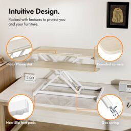 VonHaus Height Adjustable Light Wood Standing Desk Converter with Keyboard Shelf in Light Brown - thumbnail 6