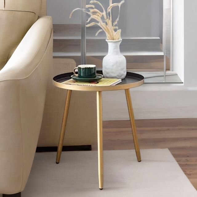 FURNOS Small Round Metal Side Coffee Table Gold - image 1