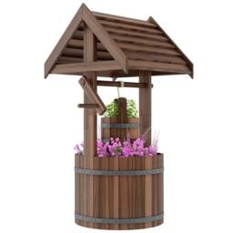OUTSUNNY Wooden Wishing Well Planter, Flower Planter with Drainage Hole in Brown - thumbnail 2