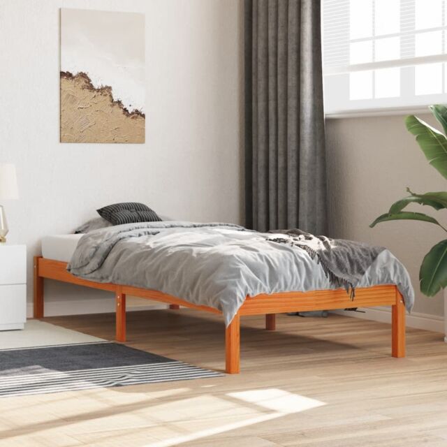 Berkfield Home Bed Frame without Mattress Wax Brown 75x190 cm Small Single Solid Wood Pine - image 1
