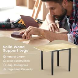 NESTLUNE Black Wood Drop Leaf Folding Dining Table for Kitchen Home Use in Natural - Size: 100 cm x 100 cm - thumbnail 5