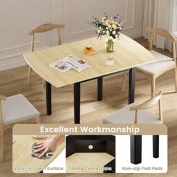 NESTLUNE Black Wood Drop Leaf Folding Dining Table for Kitchen Home Use in Natural - Size: 100 cm x 100 cm - thumbnail 4
