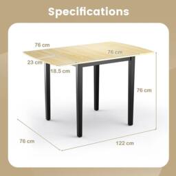 NESTLUNE Black Wood Drop Leaf Folding Dining Table for Kitchen Home Use in Natural - Size: 100 cm x 100 cm - thumbnail 2