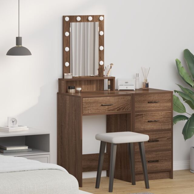 Berkfield Home Dressing Table with LED Lights¬†Brown Oak 50x41x140 cm in Brown - Size: 50 x 41 x 140 cm - image 1