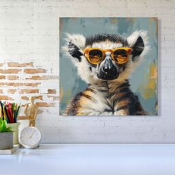 "Warren Reed - Designer Lemur In Glasses Canvas - Size: W16"" x H16""" - thumbnail 1