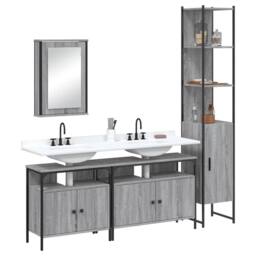 Berkfield Home 4 Piece Bathroom Furniture Set Grey Sonoma Engineered Wood - thumbnail 2