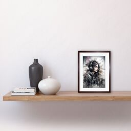 Artery8 Wall Art Print Teenager in Black Hoodie Listening to Music through Headphones Modern Watercolour Painting Artwork Framed 9X7 Inch - thumbnail 2