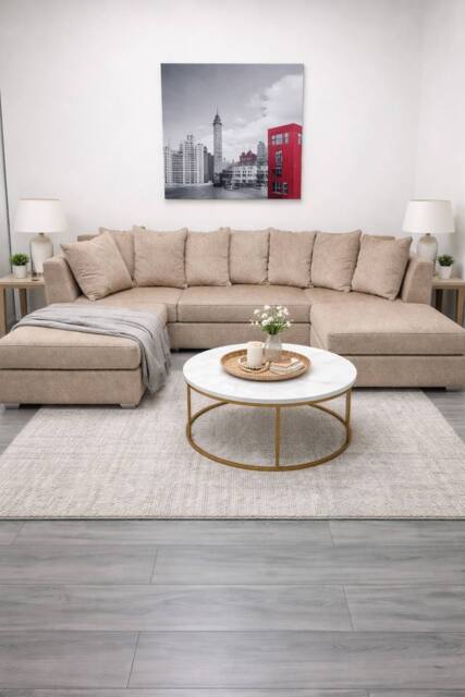Stratus Interiors Easton Large U Shaped Sofa Soft Velvet Fabric in Tan