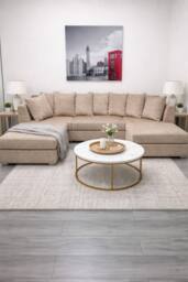 Stratus Interiors Easton Large U Shaped Sofa Soft Velvet Fabric in Tan