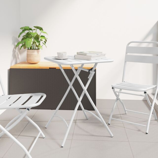 Berkfield Home Foldable Garden Table White 55x55x73 cm Steel - Size: 55 x 55 x 73 cm - image 1