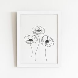 "Warren Reed - Designer Monochrome Line Drawn Poppies Framed Art Print in White - Size: W24"" x H36""" - thumbnail 2