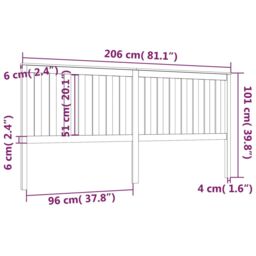 Berkfield Home Bed Headboard Black 206x6x101 cm Solid Wood Pine - Size: 206 x 6 x 101 cm - thumbnail 6