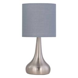 First Choice Lighting Romana - Brushed Chrome Touch Table Lamp with Grey Cotton Shade in Silver - thumbnail 1