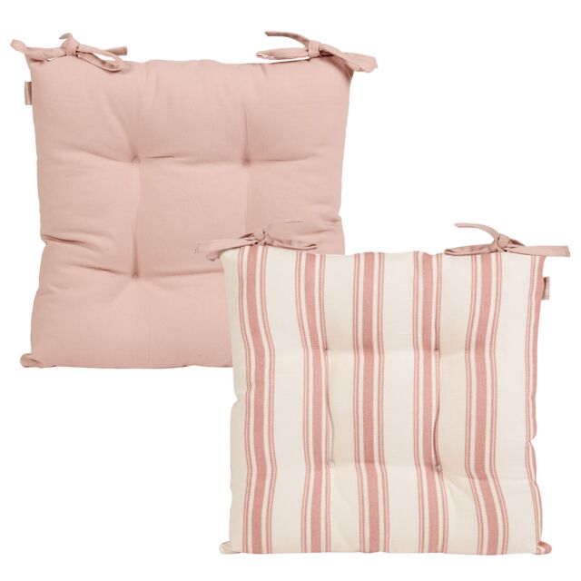 Dibor Set of 4 Cotton Stripe Indoor Outdoor Chair Sofa Seat Pads 40 x 40cm in Pink - Size: 40 cm x 40 cm - image 1