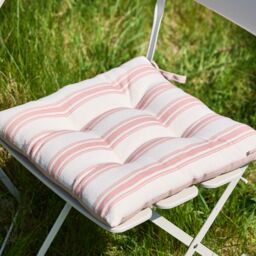 Dibor Set of 4 Cotton Stripe Indoor Outdoor Chair Sofa Seat Pads 40 x 40cm in Pink - Size: 40 cm x 40 cm - thumbnail 3
