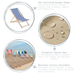 Harbour Housewares Folding Wooden Deck Chair in Navy - thumbnail 2