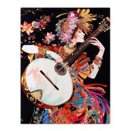 "Artery8 Woman Floral Banjo Player Colourful Portrait Wall Art Print - Size: W18"" x H24""" - thumbnail 1