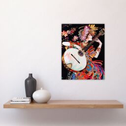 "Artery8 Woman Floral Banjo Player Colourful Portrait Wall Art Print - Size: W18"" x H24""" - thumbnail 4