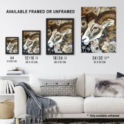 "Artery8 Bighorn Sheep Abstract Floral Patter Folk Art Wall Art Print in Brown - Size: W24"" x H32""" - thumbnail 3
