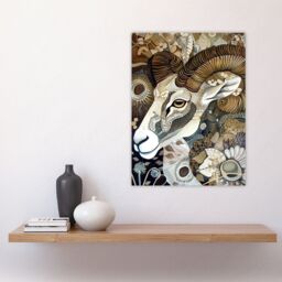 "Artery8 Bighorn Sheep Abstract Floral Patter Folk Art Wall Art Print in Brown - Size: W24"" x H32""" - thumbnail 4
