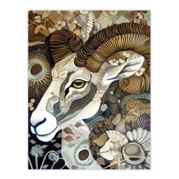 "Artery8 Bighorn Sheep Abstract Floral Patter Folk Art Wall Art Print in Brown - Size: W24"" x H32""" - thumbnail 1