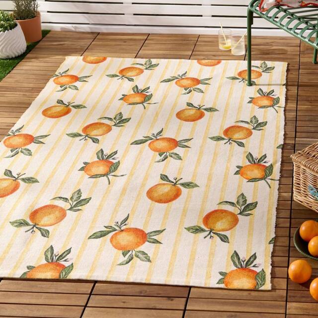 Furn Fruits Oranges Gingham Indoor/Outdoor Rug in Yellow - Size: 120 cm x 170 cm - image 1