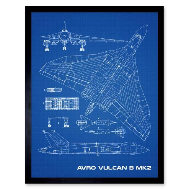 "Artery8 Avro Vulcan Strategic Bomber Aircraft Blue Plan 12x16"" Framed Art - Size: W12"" x H16""" - image 1