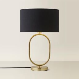 ValueLights Antonia Black & Gold Drum Shade Matte Black Oval Table Lamp & Bulb - thumbnail 3