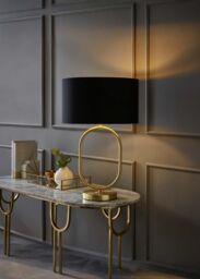 ValueLights Antonia Black & Gold Drum Shade Matte Black Oval Table Lamp & Bulb - thumbnail 1