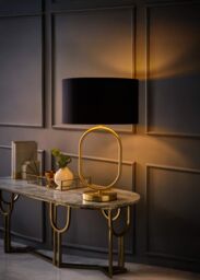 ValueLights Antonia Black & Gold Drum Shade Matte Black Oval Table Lamp & Bulb - thumbnail 2