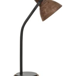 Wyld and Coco Dark Mango Wood Desk Lamp - Black Iron Base Adjustable Wooden Shade in Brown - thumbnail 2