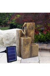 Living and Home 19in Solar Rockery Water Fountain - LED Lights Indoor/Outdoor Resin Fountain - Natural Faux wood Effect Garden Decor - thumbnail 2