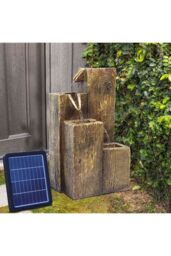 Living and Home 19in Solar Rockery Water Fountain - LED Lights Indoor/Outdoor Resin Fountain - Natural Faux wood Effect Garden Decor - thumbnail 1